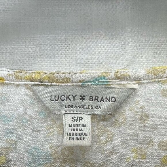 Lucky Brand Top Womens Size S Floral Ruffled V-Neck Balloon Sleeve Viscose Beige - Picture 7 of 11